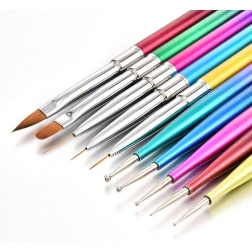 4/5/6/7/11/15mm Nail Brush Set For Manicure Rhinestone Acrylic Paint Brushes Kit UV Gel Polish Nails Lining Pen Gradient tools