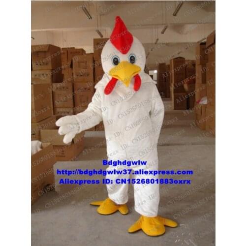 White Chicken Chook Cock Rooster Chick Mascot Costume Adult Cartoon Character Couple Photos Thanks Will CX4036 Free Shipping