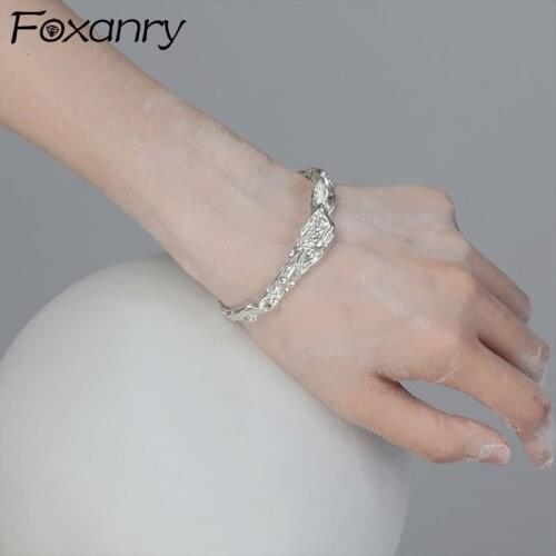 Foxanry 925 Sterling Silver Bracelets New Trendy Elegant Couples Creative Irregular Texture Bangles Party Jewelry Gift for Women