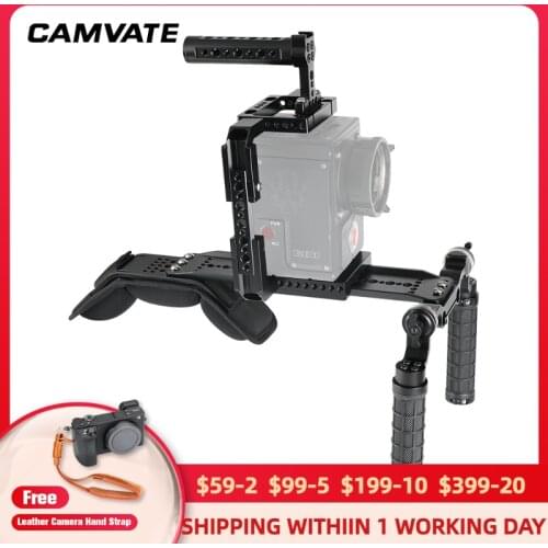 CAMVATE Pro Shoulder Mount Rig With ARRI Dovetail Sled Plate & Camera Cage Rig & Rosette Handle Grip System For RED DSMC2 Camera