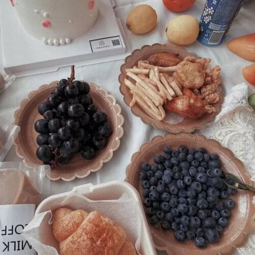 Wooden Disposable Plates Kraft Paper Teller 플라스틱 Picnic Tableware Set Paper Cup Afternoon Tea Retro Laceplatos Desechables Boda
