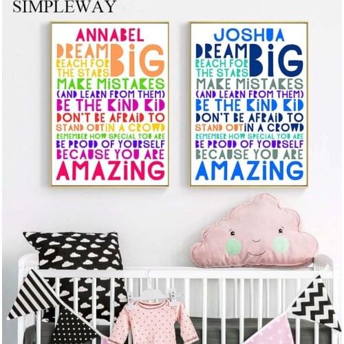 Baby Name Custom Poster Nursery Quotes Canvas Print Creative Wall Art Picture Simplicity Painting Boy Girl Bedroom Decoration