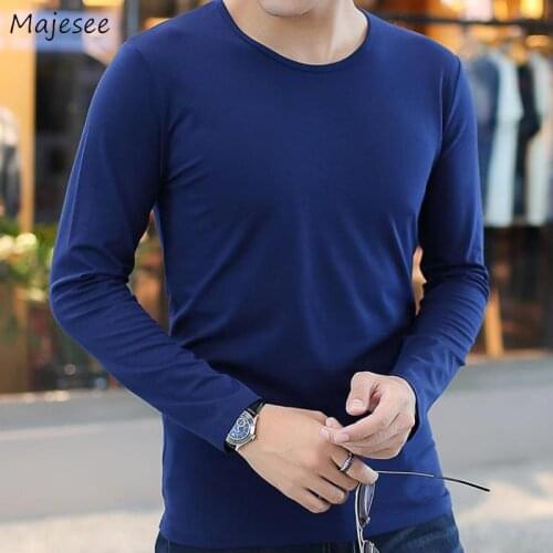 Men Long Sleeve T-shirts Solid O-neck Simple Breathable Soft Leisure Basic Plus Size 5XL Oversize Tees Korean Style Tshirt Loose