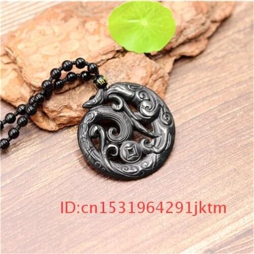Phoenix Jade Charm Double sided Men Gifts Obsidian Accessories Amulet Pendant Green Necklace Black Natural Carved Chinese