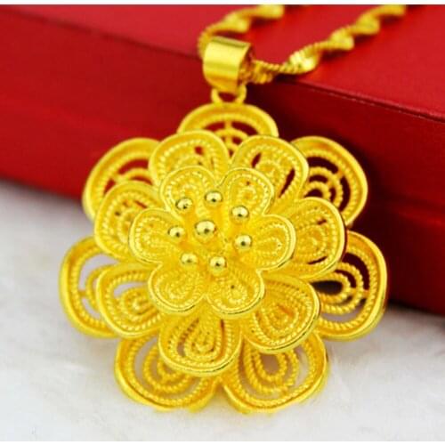 Filigree Pendant Chain Yellow Gold Filled Flower Pendant Chain For Women