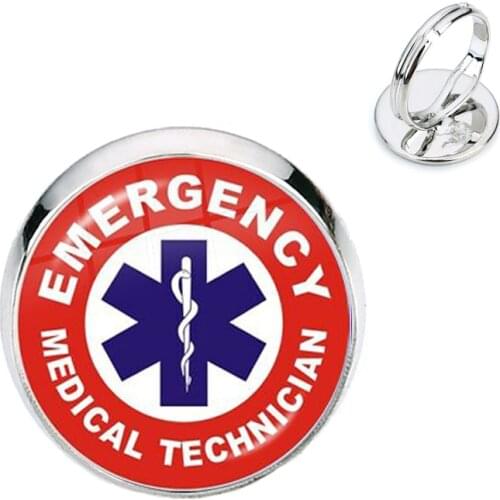 EMT Medical Symbol Rings Emergency Medical Technician Quote LOGO Glass Cabochon Adjustable Rings Jewelry For Women Girls Gift