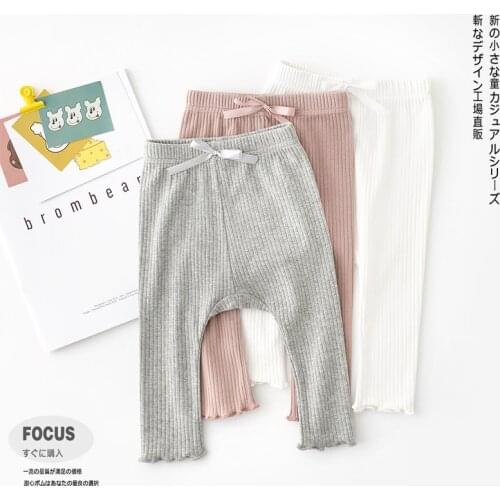 Girl leggings Korean version of infant pit strip solid color bow leggings cute toddler leggings
