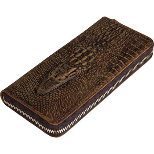 Unisex Genuine Quality leather Fashion Crocodile Checkbook Organizer Wallet Purse Crocodile Design Zipper Around Handbag 8067