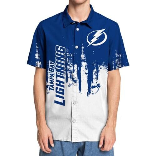 Mens casual short-sleeved shirt Tampa Bay Blue forest white lightning print 3D Lightning shirt