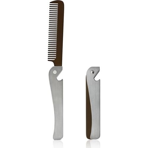 High Quality Stainless Steel Metal Pocket Men Comb Foldable Bottle Opener Tools Comb Portable Mustache Care Beard Combing Comb