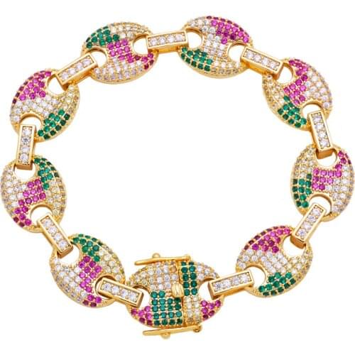 Mens Hip hop 12MM Solid Back Cuban Link Bracelet Bling Jewelry Copper Material Iced Cubic Zircon Chain Bracelet