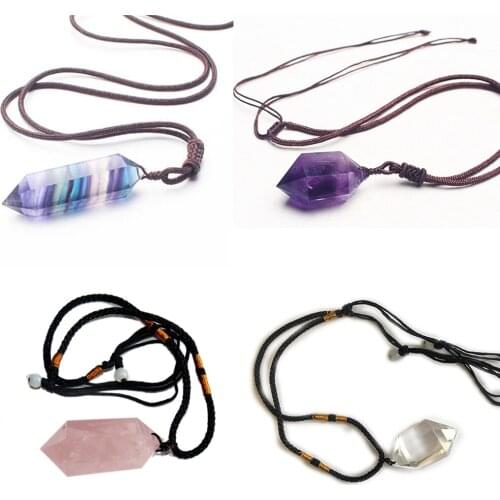 Natural Quartz Crystal Double Point Wand Pendant Meditation Reiki Healing Crystal Point Wand Necklace For Women Lovers Gift