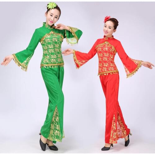 New Red Women Ladies Ancient Chinese National Costume Traditional Chinese Yangko Dance Costumes Classic Stage Cheap Clothes