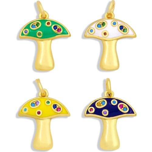 OCESRIO Gold Plated Brass CZ Stone Kawaii Charms Jewelry Making Mushroom Enamel Charms for Bracelet Necklace Making DIY chma061