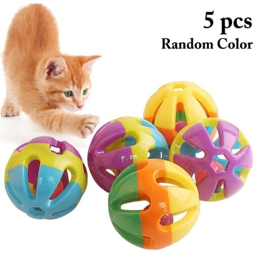 5PCS 3.15in Random Color Hollow Ball Cat Toy Non-toxic Cat Bell Toys Kitten Rattle Ball Toy Cat Training Toys Interactive Toys