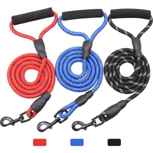 Traction Rope Dog Rope Nylon Round Reflective Large Dog Leash Strengthen Hook Big Dog Traction Harness With Comfortable Handle