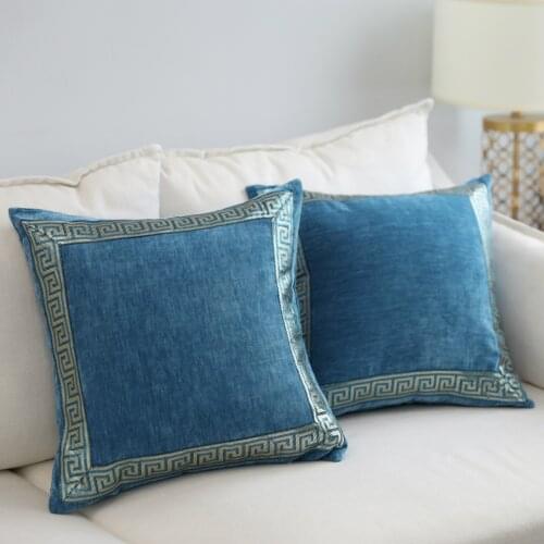 Embroidered suede pillow cushion solid color pillow sofa pillow bedside back pillow pillow cover blue without core