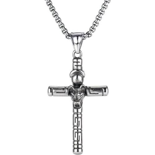 Stainless Steel Vintage Lion Head Cross Pendant Necklace Jewelry Gift For Him with Chain