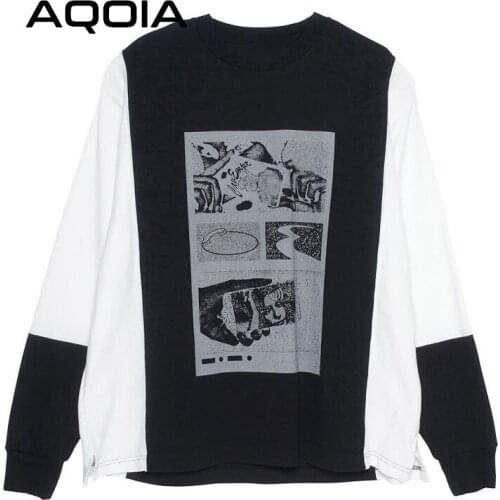 Hip Hop Long Women Sweatshirt Hoodies Patchwork Printing Oversize Cotton Female Pullovers 2021 Spring Korea Loose Woman Clothing