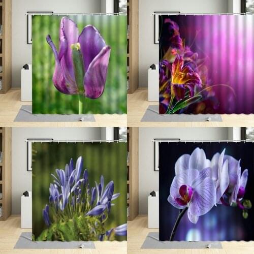 Beautiful Purple Daisy Wisteria Flowers Shower Curtains Phalaenopsis Lilac Bathroom Curtain Washable Polyester Bathtub Decor