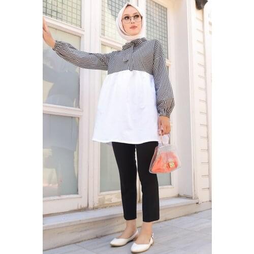 Womens Black Checkered Tunic Muslim Fashion 2021 New Fashion Made in Turkey Fast Delivery