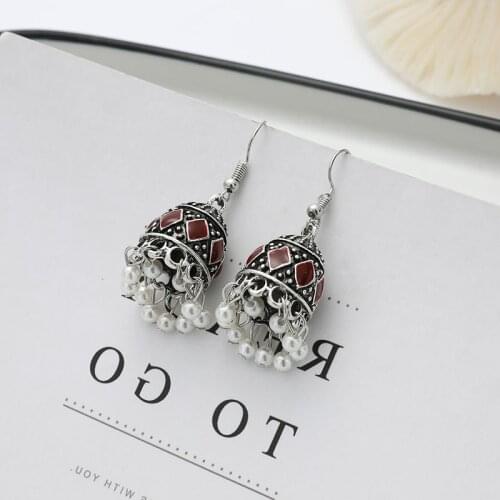 Bohemian Bell Drop Earrings for Women Vintage Ethnic Silver Color Geometric Drop Oil Dangle Earrings Femme Personality Jewelry