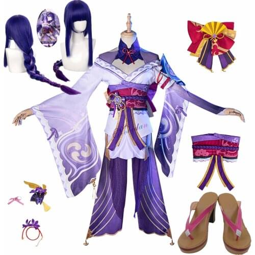Game Genshin Impact Raiden Shogun Cosplay Costume Baal Wig Shoes Cosplay Costume Sexy Women Kimono Dress Uniform Party RolePlay