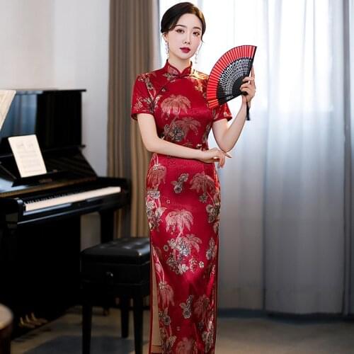 Fashion Retro Cheongsam Women Tangsuit Slim Banquet Dress Catwalk Photo Show Costume Evening Party Gown Bride Wedding Dresses