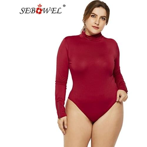 SEBOWEL Plus Size Women Pure Long Sleeve Turtleneck Bodycon Bodysuits Autumn Spring Lady Body Top Clothes Bottom Shirt XL-6XL