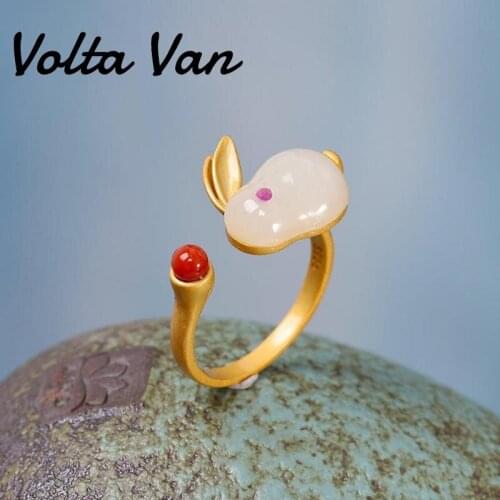Volta Van 2021 New 925 Sterling Silver Women Rings Jade Fine Jewelry Elegant Cute Rabbit Concise Fashion Design Opening Ring