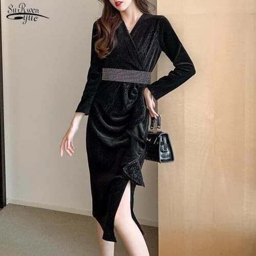 2021 Spring New French Style Vintage Dress Red Bright Velvet Dress Female Elegant Ruffled Dress Women with Belt Robe Femme 12556