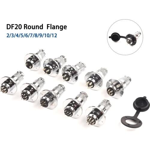 1set DF20 GX20 Flange Male + Female Circular Aviation Connector Plug Socket M19 2/3/4/5/6/7/8/9/10/12Pin Wire Panel with Cap Lid