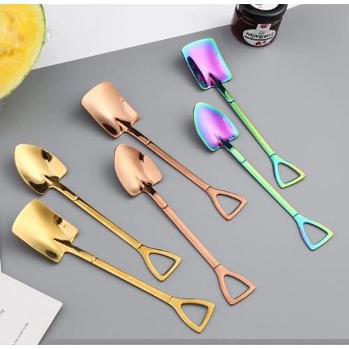 10PC Stainless Steel Shovel Coffee Spoon Set Scoop Shovel Creative Tea-spoon Ice Cream Dessert Spoon Birthday Gift Tableware
