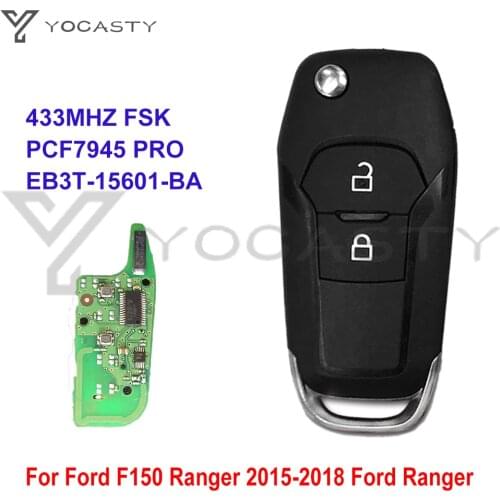 YOCASTY 2 Buttons Flip Remote Car Key EB3T-15K601-BA For Ford Ranger F150 2015 2016 2017 2018 433MHz ID49