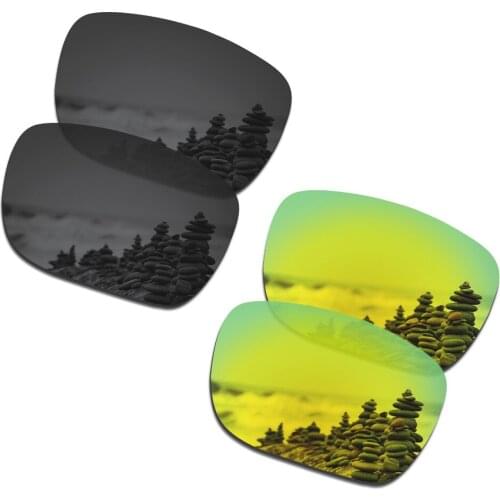 SmartVLT 2 Pairs Polarized Sunglasses Replacement Lenses for Oakley Holbrook XL Stealth Black and 24K Gold