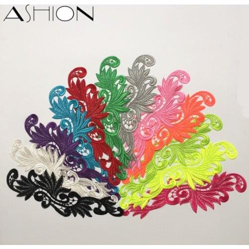 LP- 1698 polyester colorful embroidered floral lace fabric applique patch leaves 28CM * 9CM 20 PCS