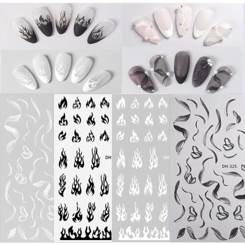 5pcs Nail Art Decal Ballet Streamer with flame black and White Stars Moon Dream Butterfly Nail Art decal decoration