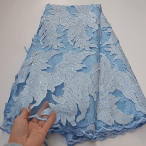 5yards/pc) high quality laser cut French lace fantastic embroidered African tulle lace with stones for party dress FLP979