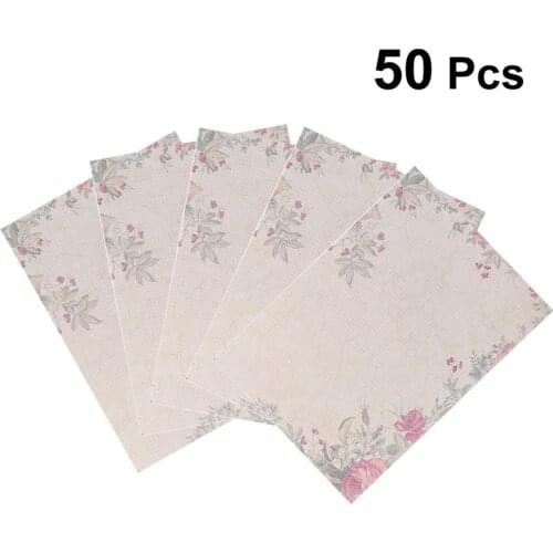 50pcs European Style Paper Retro Writing Paper Vintage Letter Paper Romantic Stationery (Green Rose)