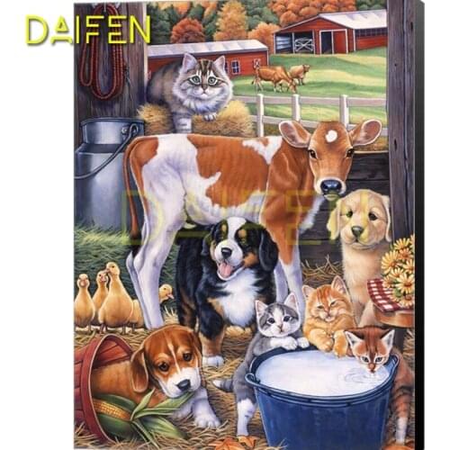 Full Round Diamond mosaic Cow dog cat duck 5D DIY Diamond embroidery Cross stitch Full Square Diamond painting Cow dog cat duck