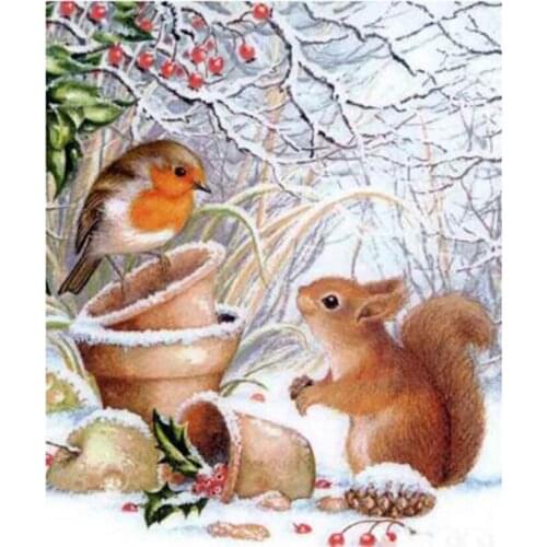 5D DIY Diamond Painting Square/Round Diamond Animal Painting Bird and Squirrel Picture Cross Stitch Embroidery Decoration WG2988