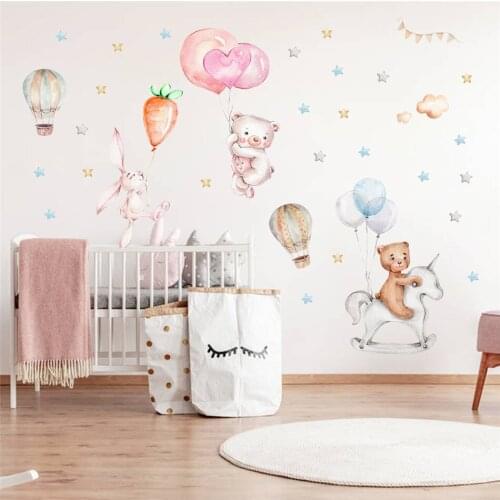 BalleenShiny Creative Balloon Star Bunny Cartoon Wall Sticker Self-adhesive Paper Room Decoration Wall Sticker