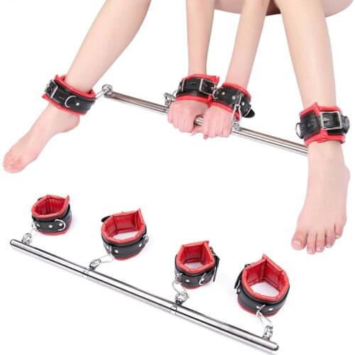 BDSM Bondage Stainless Steel Adjustable Spreader Bar Sex Slave Handcuffs Ankle Cuffs Fetish Restraints Sex Toys for Adult Games