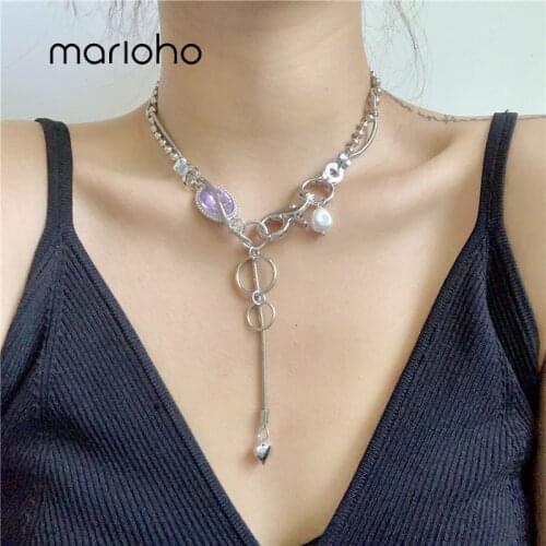 Marioho Independent Design Crystal Glass Ball Circle Geometric Necklace Fashion Stitching Metal Necklace Clavicle Chain Jewelry