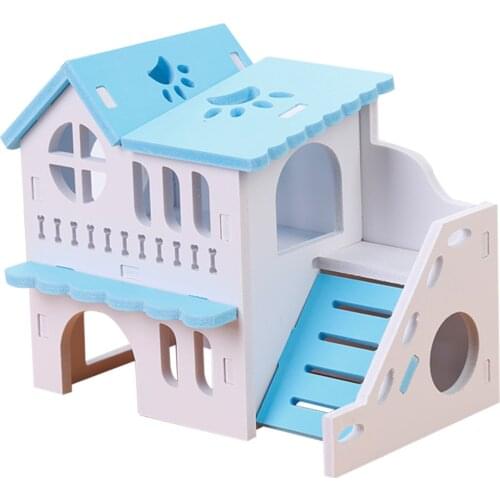 Wooden Hamster Animal Hideout Hamster House Double-storey Pet Wooden Hut Play Toy