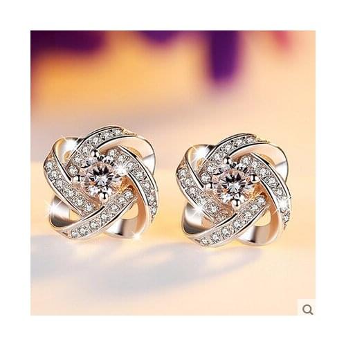 Hainon Silver Color Flower Earring Zircon Crystal Jewelry Fashion Luxury Women New Love Girl Engagement Earring