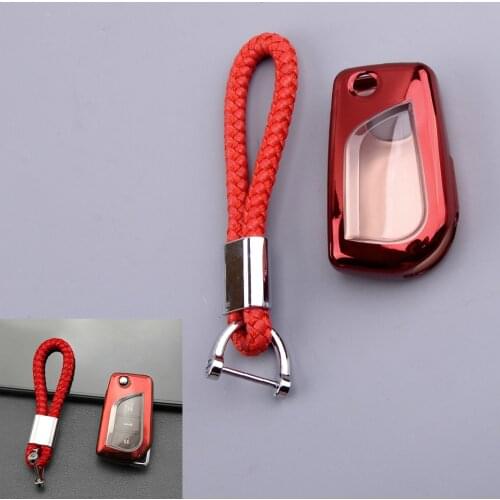 Red Car Key Fob Cover Case Chain Cover Fit For Toyota RAV4 2019 2020 2021 Camry C-HR Corolla Hatchback Sedan 2020 2021