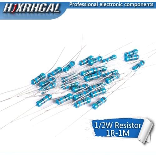 50pcs 1/2W Metal film resistor 1R~2.2M 100R 220R 330R 1K 1.5K 2.2K 3.3K 4.7K 10K 22K 47K 100K 100 220 330 1K5 2K2 3K3 4K7 ohm