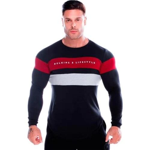 2021 New Men Long sleeves Elasticity Tight cotton t shirts Man casual Gyms Fitness Bodybuilding Jogger clothing Plus size M-XXXL