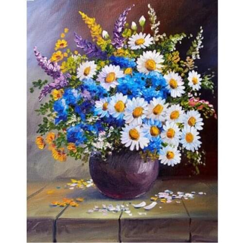 Square Diamond Painting Set Daisy Flowers Vase Mosaic Embroidery Picture Crystal Rhinestone Stickers Decal Wall Art Craft Gift